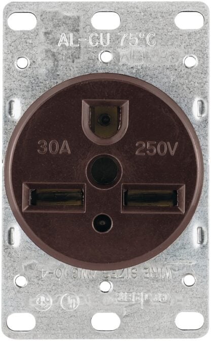 Arrow Hart 1234-BOX Power Receptacle, 2 -Pole, 250 V, 30 A, NEMA: NEMA 6-30R, Brown