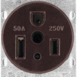 Eaton Cooper Wiring 1254-BOX Power Receptacle, 2 -Pole, 250 V, 50 A, NEMA: NEMA 6-50R, Brown