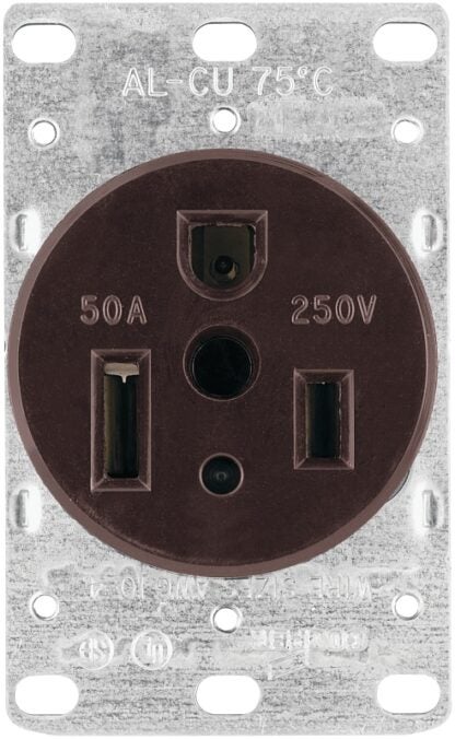 Eaton Cooper Wiring 1254-BOX Power Receptacle, 2 -Pole, 250 V, 50 A, NEMA: NEMA 6-50R, Brown