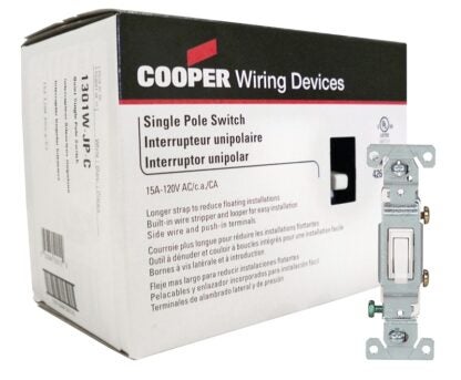 Eaton Wiring Devices 1301W-JP-C Toggle Switch, 15 A, 120 V, Polycarbonate Housing Material, White