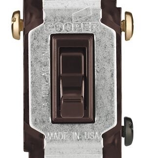 Eaton Cooper Wiring 1303B Toggle Switch, 15 A, 120 V, Polycarbonate Housing Material, Brown