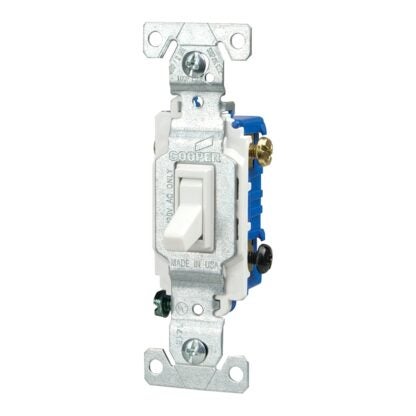 Eaton Cooper Wiring 1303W Toggle Switch, 15 A, 120 V, Polycarbonate Housing Material, White Sells in Quantity of 10