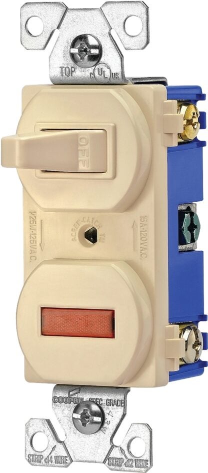 Eaton Wiring Devices 277V-BOX Combination Toggle Switch, 15 A, 120/277 V, Screw Terminal, Steel Housing Material