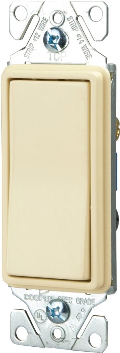 Eaton Wiring Devices 7500 7503V-C Rocker Switch, 15 A, 120/277 V, 3-Way, Lead Wire Terminal, Ivory Sells in Quantity of 10