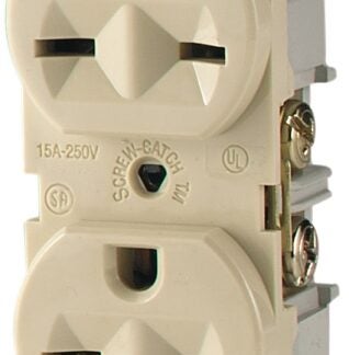 Arrow Hart 826 826V-BOX Duplex Receptacle, 2 -Pole, 15 A, 250 V, Side Wiring, NEMA: 6-15R, Gray