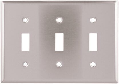 Eaton 93073-SP-L Wallplate, 6.37 in L, 4-1/2 in W, 3-Gang, Stainless Steel