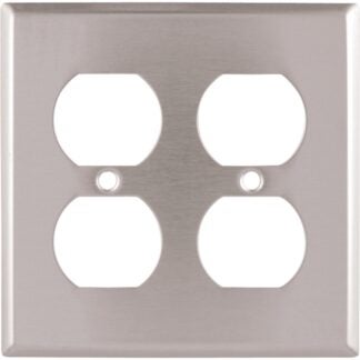 Eaton 93102-SP-L Receptacle Wallplate, 4.51 in L, 4.45 in W, 2-Gang, Stainless Steel, Brushed Satin, Screw