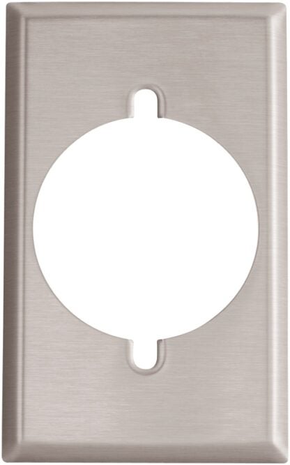 Eaton 93221-BOX Power Outlet Wallplate, 5-1/4 in L, 3-3/4 in W, 1-Gang, Stainless Steel, Brushed Satin, Screw