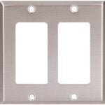 Eaton Cooper Wiring 93402-SP-L Wallplate, 4-1/2 in L, 4.56 in W, 2 -Gang, Stainless Steel, Brushed Satin