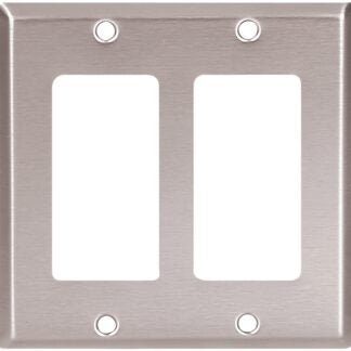 Eaton Cooper Wiring 93402-SP-L Wallplate, 4-1/2 in L, 4.56 in W, 2 -Gang, Stainless Steel, Brushed Satin