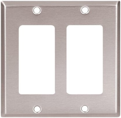 Eaton Cooper Wiring 93402-SP-L Wallplate, 4-1/2 in L, 4.56 in W, 2 -Gang, Stainless Steel, Brushed Satin