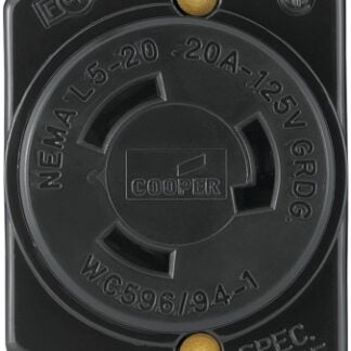 Eaton Wiring Devices L520R Single Receptacle, 2 -Pole, 125 V, 20 A, Back and Side Wiring, NEMA: NEMA L5-20, Black