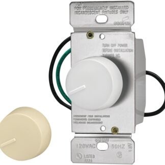 Eaton Wiring Devices RI06P-VW-K2-L Rotary Dimmer, 120 V, Incandescent Lamp, 3-Way, Ivory/White