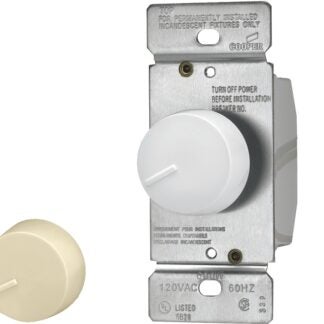 Eaton Wiring Devices RI306P-VW-K2-L Rotary Dimmer, 120 V, Incandescent Lamp, 3-Way, Ivory/White