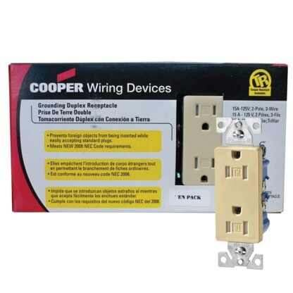 Eaton Wiring Devices TR1107V10 Duplex Receptacle, 2 -Pole, 15 A, 125 V, Push-in, Side Wiring, NEMA: 5-15R, Ivory