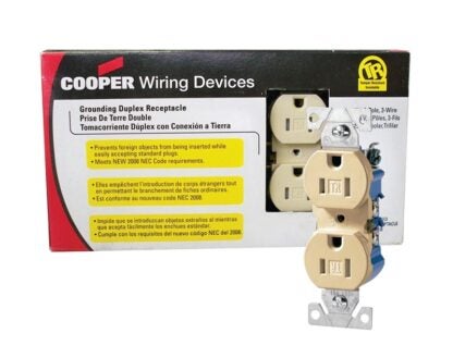 Eaton TR270V10 Duplex Receptacle, 2-Pole, 15 A, 125 VAC, Push, Side Wiring, NEMA: 5-15R, Ivory