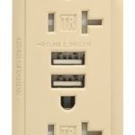 Eaton TR7756V-BOX Combination USB Receptacle, 2-Pole, 20 A Receptacle, 3 A USB, 125 VAC Receptacle, 5 VDC USB, Ivory