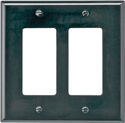 Cooper Industries PJ262BK Mid-Size Decorator/GFCI Wall Plate, 2 Gang, 4.87 in L x 4.94 in W x 0.08 in Thick, Black