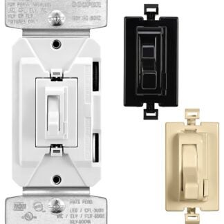 Eaton Wiring Devices TAL06P1-C4-K-L Toggle Dimmer, 120 V, CFL, Halogen, LED Lamp, 3-Way, Black/Ivory/White