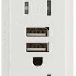 EATON TR7765W-KB-L USB Combination Receptacle, 2 -Pole, 15 A at 125 VAC, 3.6 A at 5 VDC, 125 VAC, 5 VDC, 2 -USB Port