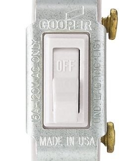 Eaton Cooper Wiring 5221-7W-BU Toggle Switch, White, 15 A, 120 V, Side Wire Terminal