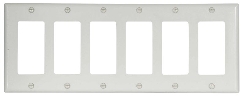 Eaton 2166W-BOX Wallplate, 4-1/2 in L, 11.813 in W, 6-Gang, Thermoset, White Sells in Quantity of 5