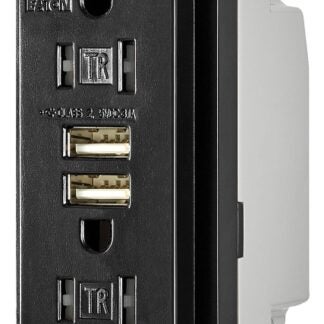 Eaton TR7755BK-BOX USB Charger, 2-Pole, 15 A, 125 VAC, 2-USB Port, NEMA: NEMA 5-15R, Black