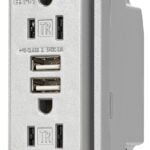 Eaton TR7765SG-KB-L USB Combination Receptacle, Silver Granite, 2-Pole, 15 A at 125 VAC, 3.6 A at 5 VDC