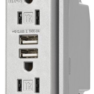 Eaton TR7765SG-KB-L USB Combination Receptacle, Silver Granite, 2-Pole, 15 A at 125 VAC, 3.6 A at 5 VDC