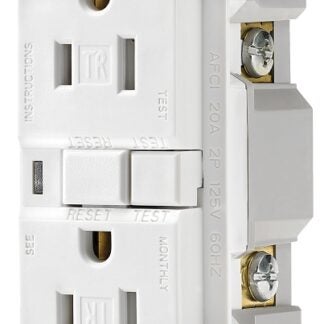 Eaton Wiring Devices TRAFCI15W-K AFCI Receptacle, 2 -Pole, 15 A, 125 V, Back, Side Wiring, NEMA: 5-15R, White