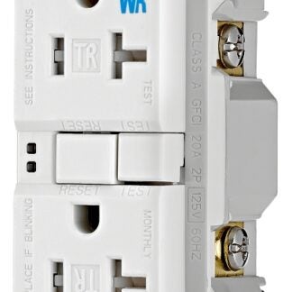 Eaton Wiring Devices TWRSGF20W GFCI Duplex Receptacle, 2 -Pole, 20 A, 125 V, Back, Side Wiring, NEMA: 5-20R, White