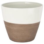 Landscapers Select PT-S067 Planter, 8 in Dia, 7 in H, Round, Resin, Ivory/Wood, Ivory/Wood Sells in Quantity of 6