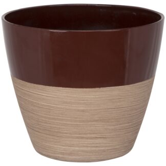 Landscapers Select PT-S068 Planter, 8 in Dia, 7 in H, Round, Resin, Red/Wood, Red/Wood Sells in Quantity of 6