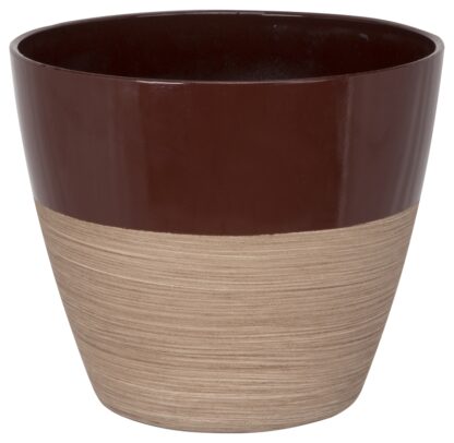 Landscapers Select PT-S068 Planter, 8 in Dia, 7 in H, Round, Resin, Red/Wood, Red/Wood Sells in Quantity of 6