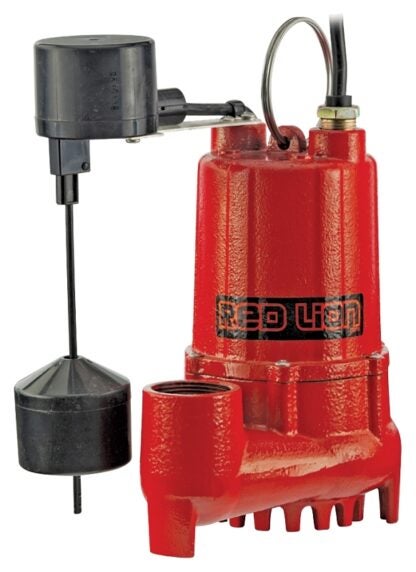 Red Lion 14942745 Sump Pump, 1-Phase, 4.4 A, 115 V, 1/3 hp, 1-1/2 in Outlet, 25 ft Max Head, 3350 gph, Cast Iron