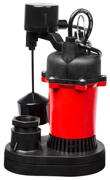 Red Lion 14942743 Sump Pump, 1-Phase, 5 A, 115 V, 1/2 hp, 1-1/2 in Outlet, 28 ft Max Head, 3600 gph, Thermoplastic