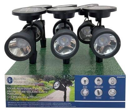 Boston Harbor 25658 Solar Spotlight, Li-Ion Battery, AA Battery, 1-Lamp, Metal and Glass Fixture, Black Sells in Quantity of 6