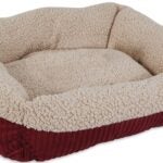 Aspenpet 80135 Pet Lounger, 19-1/2 in L, 19-1/2 in W, Oval, Lambs Wool/Corduroy Cover, Cream/Red