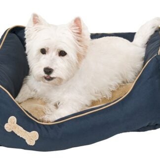 Aspenpet 28380 Lounger Bed with Bone Applique, 25 in L, 21 in W, Rectangular, High-Loft Polyester Fiberfill Fill