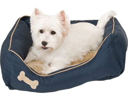 Aspenpet 28380 Lounger Bed with Bone Applique, 25 in L, 21 in W, Rectangular, High-Loft Polyester Fiberfill Fill