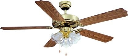 Boston Harbor CF-78021L Ceiling Fan Light Kit, 5-Blade, Oak/Walnut Blade, 52 in Sweep, 3-Speed, With Lights: Yes