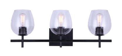 Canarm CAIN Series IVL1019A03BK Vanity Light, 3-Lamp, CFL, Incandescent, LED Lamp, Steel Fixture, Matte Black Fixture