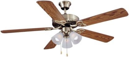 Boston Harbor CF-78042 Ceiling Fan, 5-Blade, Oak/Walnut Blade, 52 in Sweep, 3-Speed, With Lights: Yes