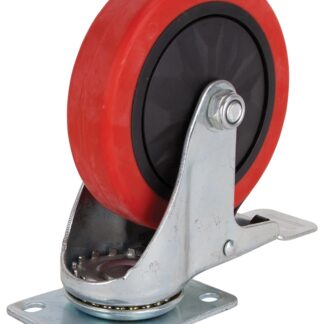 ProSource JC-388-G Swivel Caster with Brake, 5 in Dia Wheel, 30 mm W Wheel, PU Wheel, Red, 275 lb