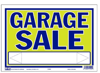 Hy-Ko 22404 Neon Sign, GARAGE SALE, Blue Legend, Yellow Background, Plastic, 9 in H x 13 in W Dimensions Sells in Quantity of 10