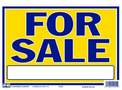 Hy-Ko 22405 Neon Sign, FOR SALE, Blue Legend, Yellow Background, Plastic, 9 in H x 13 in W Dimensions Sells in Quantity of 10