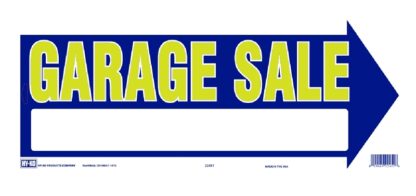 Hy-Ko 22451 Directional Sign, GARAGE SALE (Arrow), Yellow Legend, Blue Background, Plastic, 9 in H x 18 in W Dimensions Sells in Quantity of 10