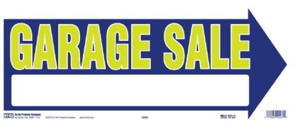 Hy-Ko 22461 Neon Directional Sign, GARAGE SALE (Arrow), Yellow Legend, Blue Background, Corrugated Plastic Sells in Quantity of 5