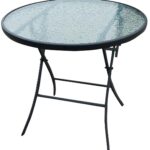 Seasonal Trends 50632 Patio Table, 32 in W, 31-1/2 in D, Steel Frame, Round Table, Glass/Steel Table, Matte Black Table