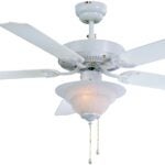 Boston Harbor CF-B552+1F242WH Ceiling Fan, 5-Blade, Bleached Oak/White Blade, 52 in Sweep, MDF Blade, 3-Speed